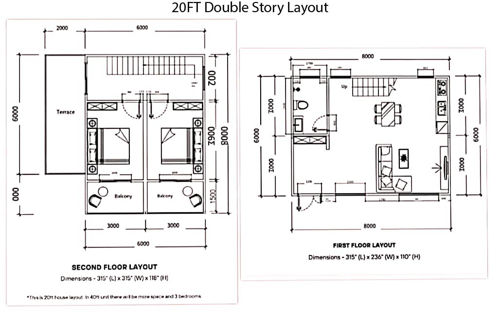 Double Story Flat Pack House with Bathroom and Kitchen