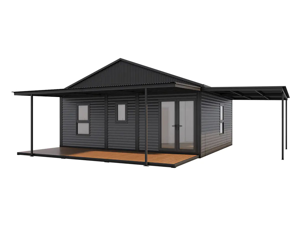 SmartSpace 2-Bedroom Prefab Tiny House with Porch – Modern Modular Home with Kitchen, Bathroom, and Living Area