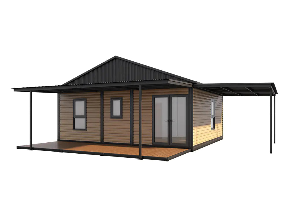 SmartSpace 2-Bedroom Prefab Tiny House with Porch – Modern Modular Home with Kitchen, Bathroom, and Living Area